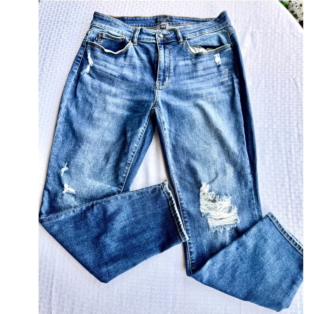 Judy Blue Los Angeles Distressed Slim Fit Jeans Medium Wash Womens 16W High Rise